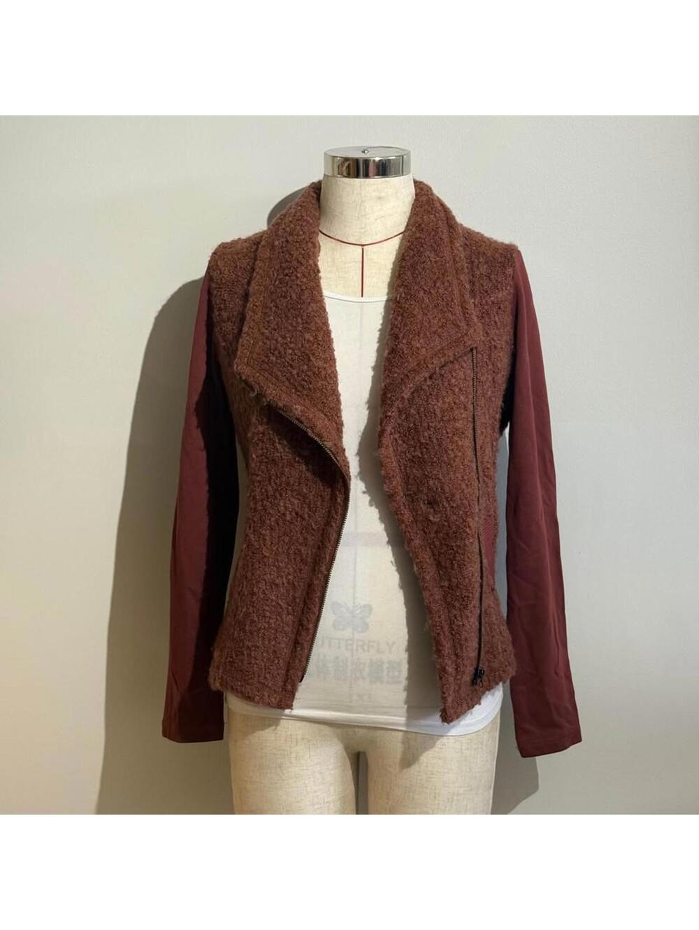 Sandwich Wool Blend Moto Jacket Style Sweater Women's S‎